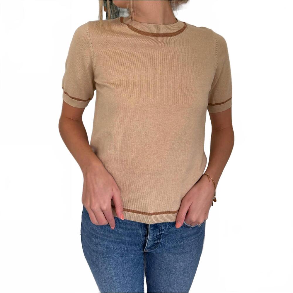 NEW PINCH tessa wool knit short sleeve top in beige